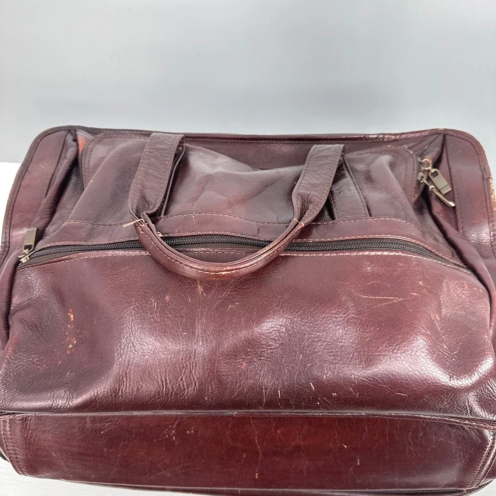 Vintage Genuine Leather Expandable Laptop Briefcase Attache Portfolio Brown